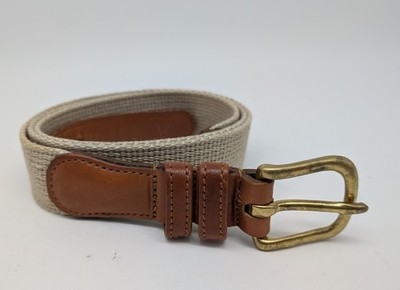 Coach Linen Belt Natural Leather Brass Buckle Vintage Old Money 3810 Unisex 38