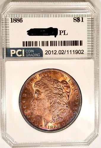 1886-P Gem BU PL Proof-like Frosty Rainbow  Toned Morgan Dollar