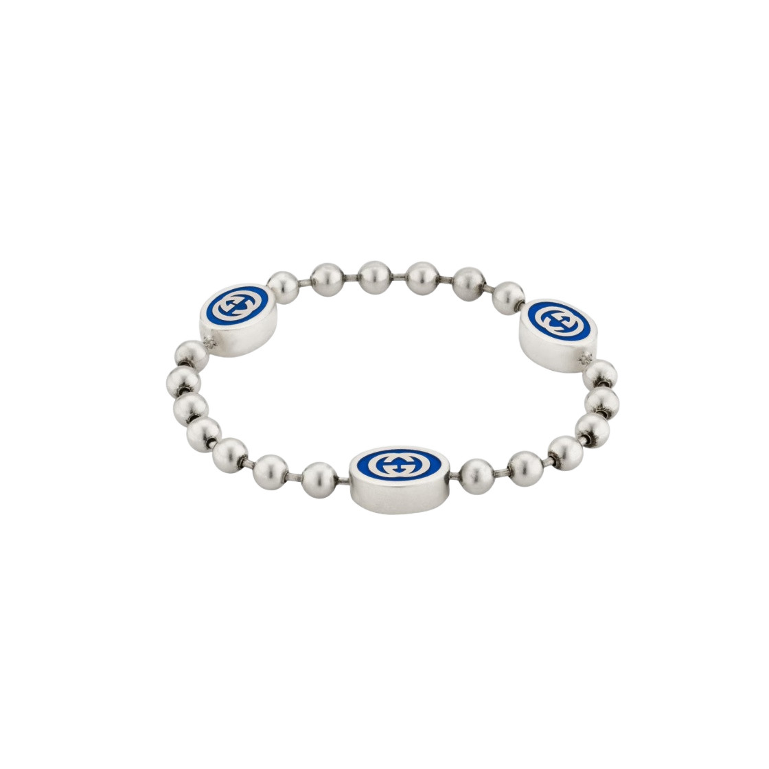 Gucci Interlocking G Chain Bracelet Silver & Blue Enamel