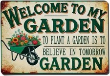 Welcome to My Garden Vintage Tin Metal Signs Home D cor 8x12
