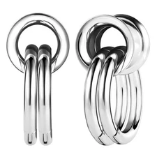 1 Pair Stainless Steel Dangle Ear Gauges with Rings Ear Tunnels Ear Expander