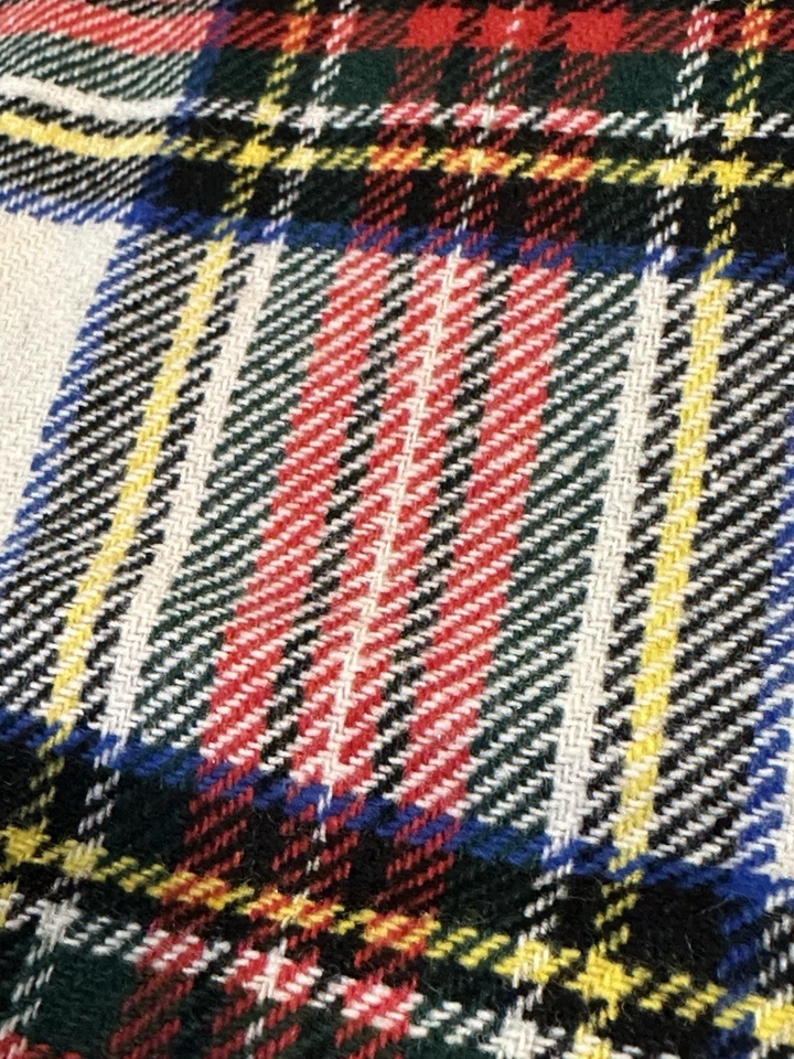 100% Wool Plaid Fabric 60" X 2.75 Yards Red Blue Green Yellow Blue White Black - Image 4 of 4