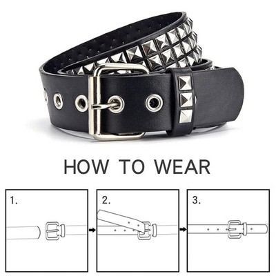 Black Studded Belt Punk Rock Rivet Belt with Pyramid Studs for Men