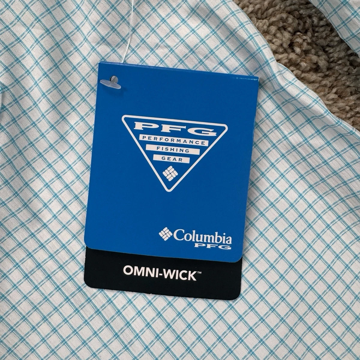 Camisa de pesca Columbia PFG Super Crystal Springs para hombre L azul a cuadros UPF 40 NUEVA CON ETIQUETAS