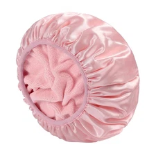 Color: Pink - Reusable 3-layer shower cap extra large waterproof shower cap for