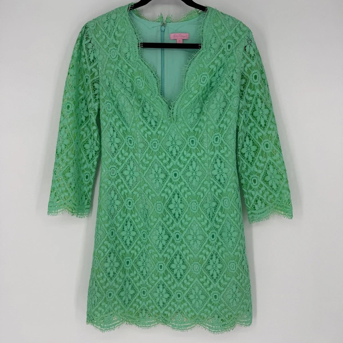 slim fit dress slacks Lilly Pulitzer Crochet Lace Tie Green Mini Dress – White Chocolate Couture main image 1