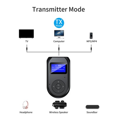 LCD BT 5.0 Adapter USB Wireless Receiver And Transmitter 2 In 1 AUX Ste FY