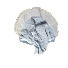 VTG 50s 60s Blue White Striped Lace Ruffle Bonnet Sun Hat Cottagecore Prairie