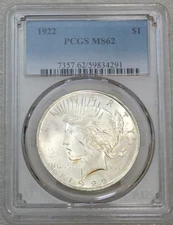 1922 Peace Silver Dollar PCGS MS62 Frosty Just Graded New Holder #B179F