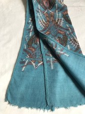 Vintage Mod Mens Turquoise Blue Multicolour 100% Wool Scarf Cravat Necktie