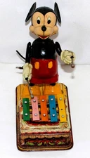 DISNEY 1950s ALL METAL VERSION MICKEY MOUSE XYLOPHONE LINEMAR WIND-UP TOY-WORKS