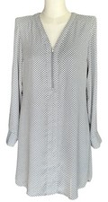 Express Gray White Polka Dot V-Neck Long Sleeve Lined Shift Dress Women's SP