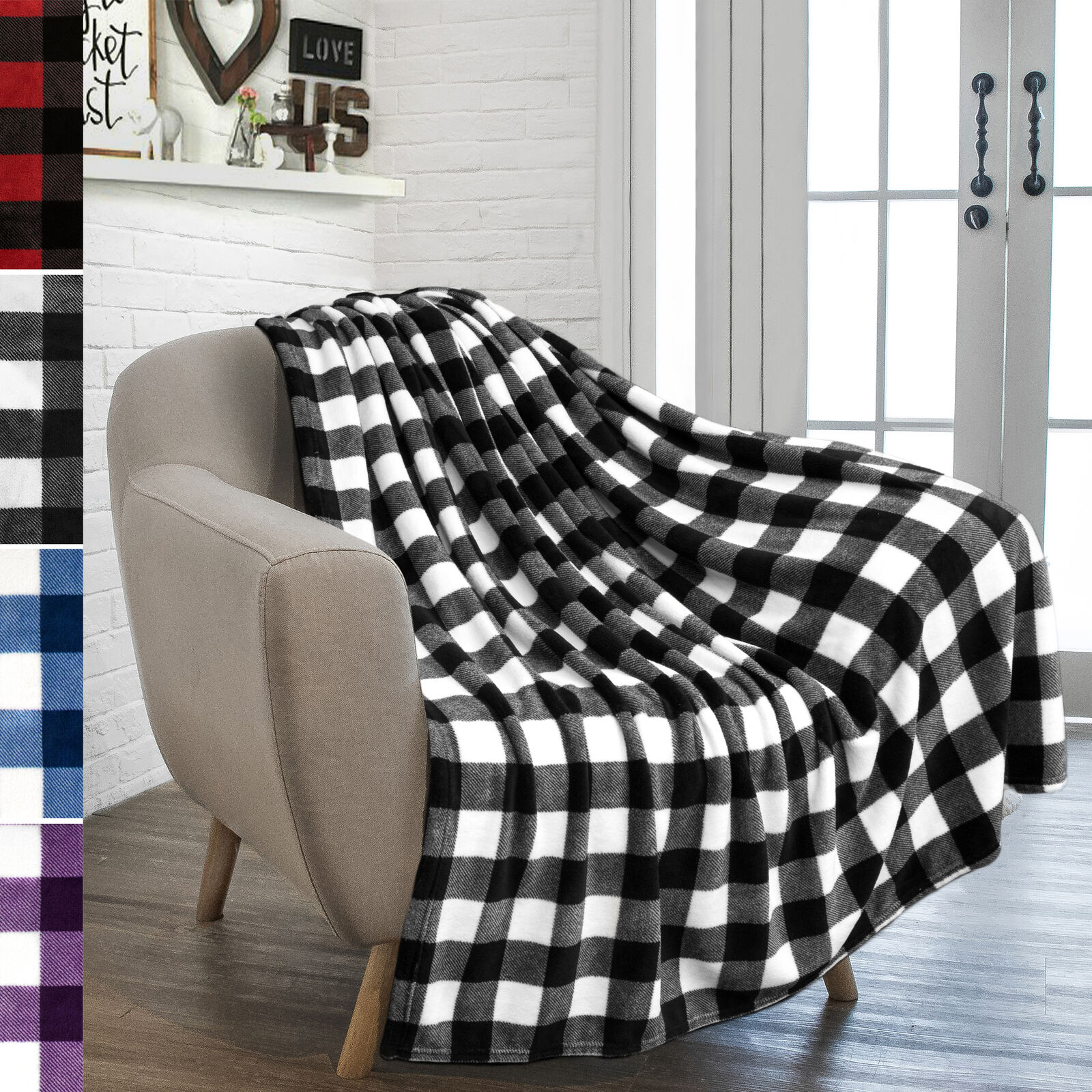 Rae Dunn Love Buffalo Check Sherpa Throw Blanket Black White Plaid 50 X 60 For Sale Online EBay