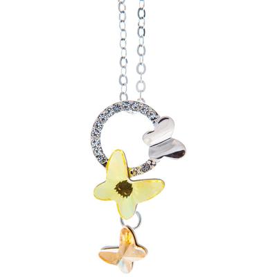 Matashi Rhodium Plated Necklace Fluttering Butterflies 16'' Chain Yellow Crystal