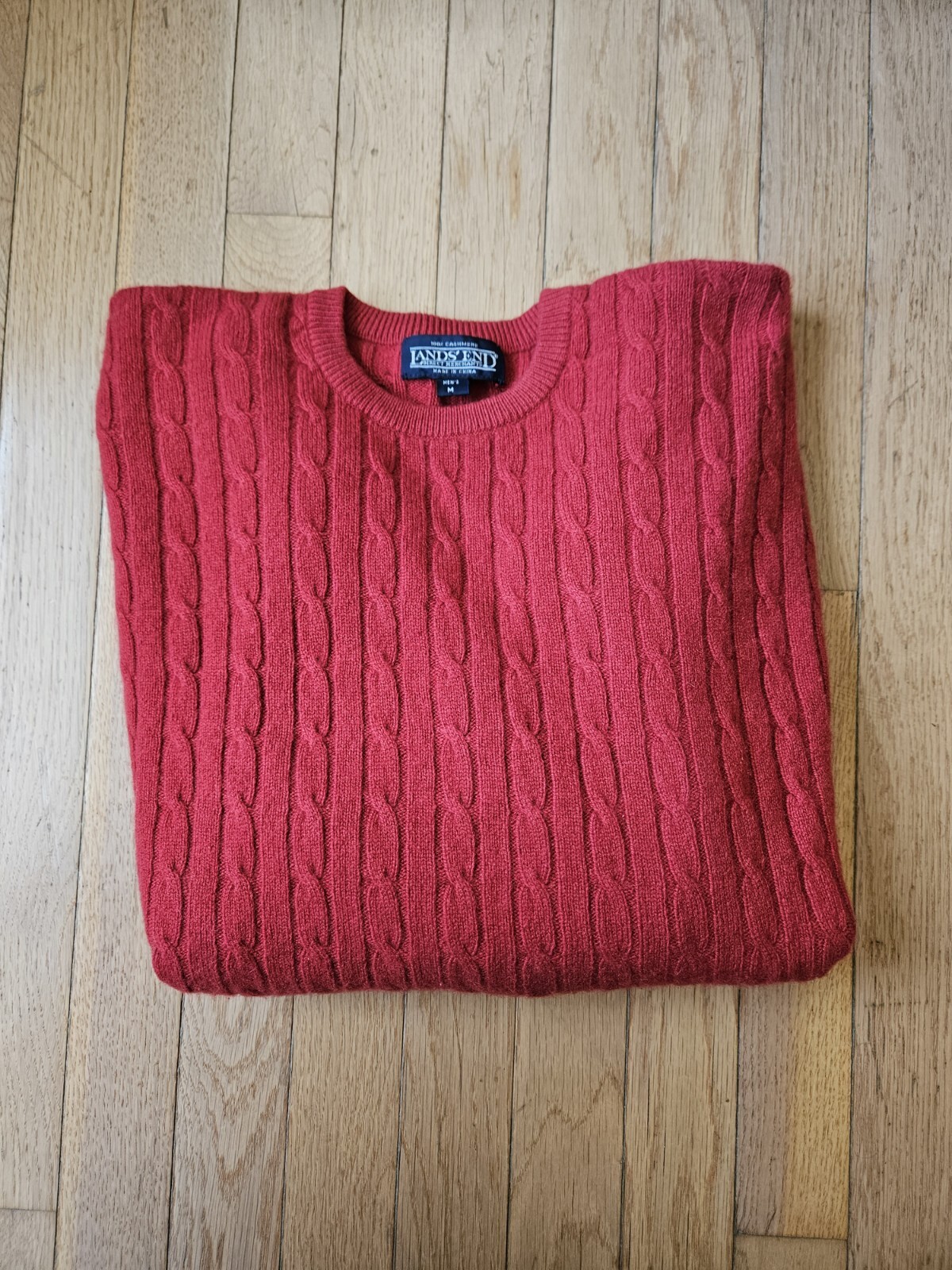 Lands End Cashmere Sweater Mens Large L Blue Soft Knit Crew Pullover