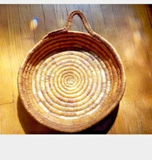 Eskimo Yupik Inuit basket tray coiled colors vintage 11.5"