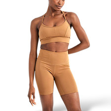 Varley workout set Irena gym bra and Let's move biker short in golden bronze L/M