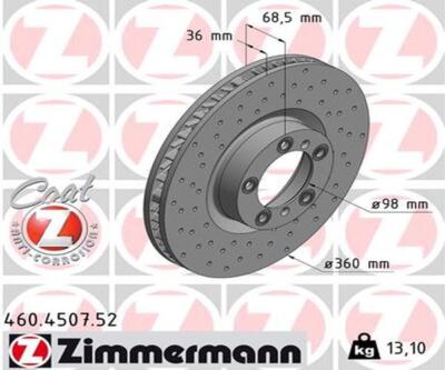 ZIMMERMANN Bremsscheibe belüftet vorne rechts für Porsche Panamera YA 971