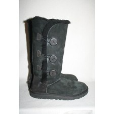 Women UGG Australia Black Bailey Button Triplet Tall Suede Boots Size 7 38