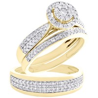 10K Gelbgold Diamant Dreifach Set Kathedrale Halo Braut Set + Ehering 1 Karat