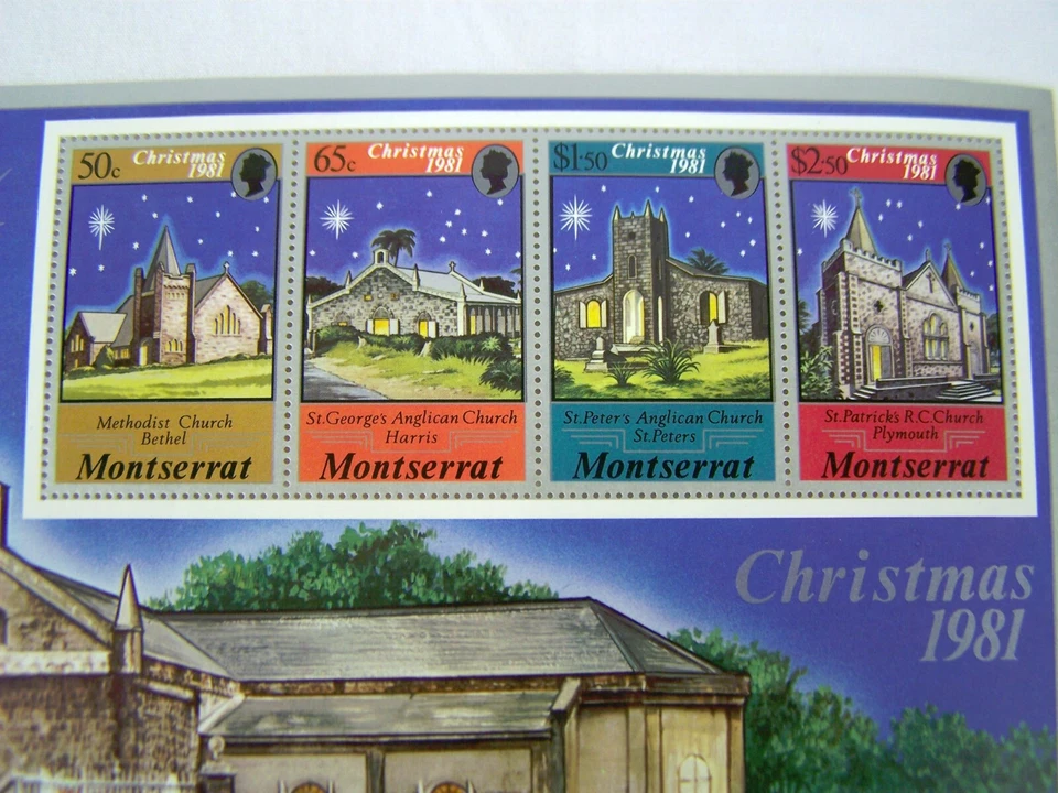 Juego de estampillas iglesias Navidad 1981 de Montserrat Foto 4 de 4