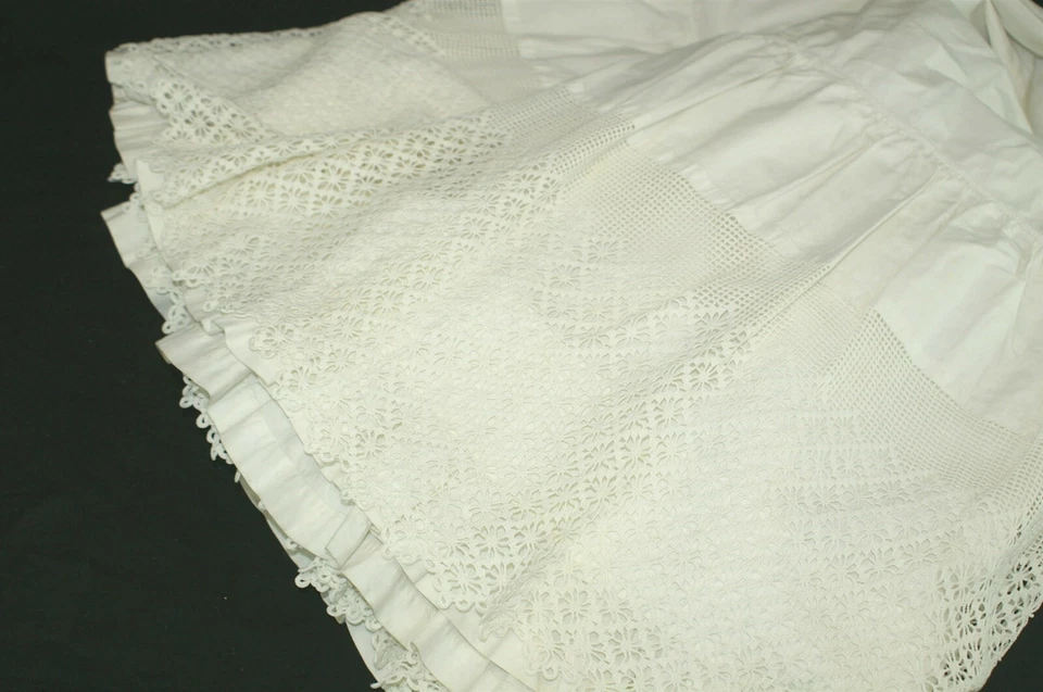 Antique Bridal Gown Petticoat Slip Maxi Long Skirt Ivory Crochet Lace Hem W-24" - Image 3 of 4