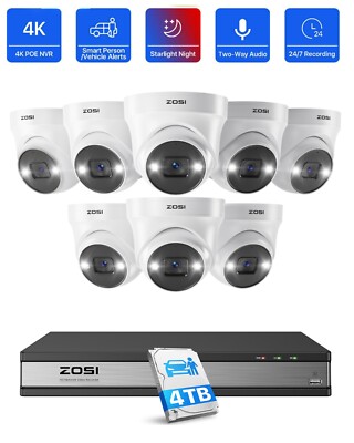 ZOSI 16CH 4TB NVR 5MP PoE Security  CCTV Outdoor Camera System AI Car Detection