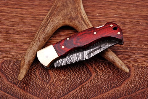 7" Hand Crafted Damascus Steel Folding/ Pocket Knife/blade W/Sheath/case ZH 87 - Picture 3 of 5