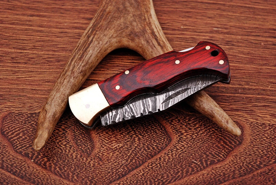 Cuchillo de bolsillo/hoja plegable de acero Damasco hecho a mano de 7" con funda/estuche ZH 87  Foto 3 de 4