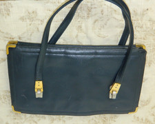 Koret Handbag Blue Leather Handles Two Compartments Zipper Pocket Vintage