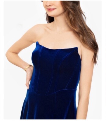 Betsy & Adam Women's Strapless Blue Velvet Sheath Dress Size 02 Retail $229  | eBay