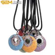 Black & Blue Lava Rock Volcanic Donut Fashion Jewelry Pendant Necklace 18"