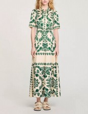 Women Sandro Buckled Floral Printed Collared Midi Dress