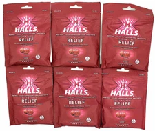Halls Relief Cough & Sore Throat 14 Drops Per Bag 56 Total Cherry Flavor 6 Pk
