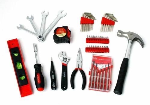 Schwarz Rot 53 Teile Haushalt Werkzeugkiste Kit Werkzeugtruhe Aufbewahrung Mobile Werkstatt Reparatur - Bild 2 von 2