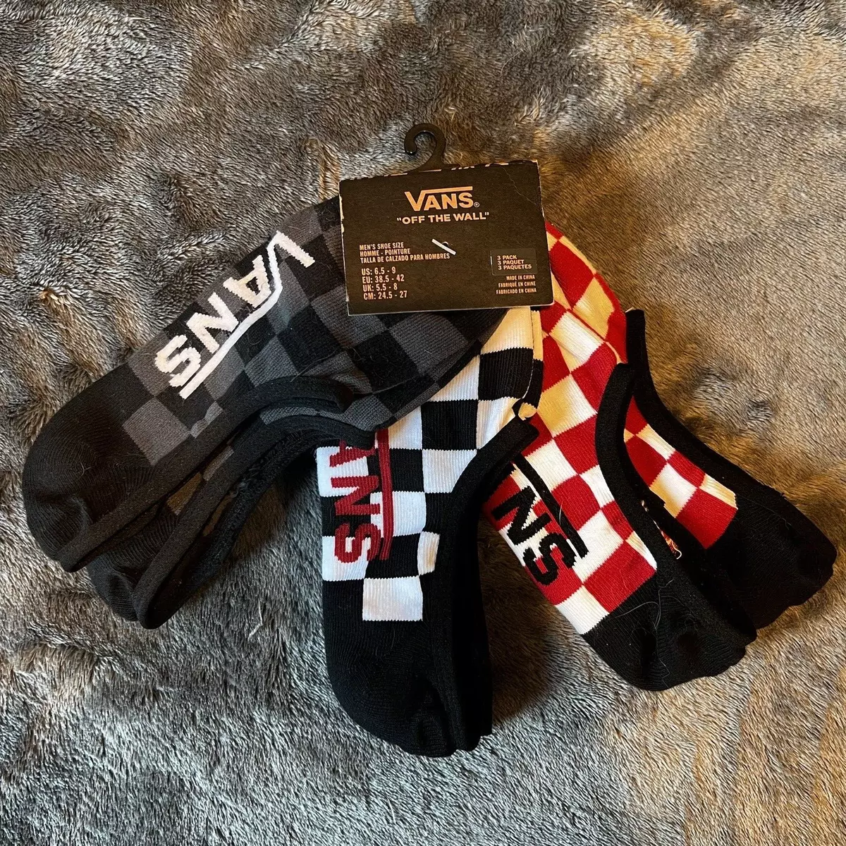 Vans Checkerboard Trainer Socks Low Red White Gray Size 6.5 9 Brand New