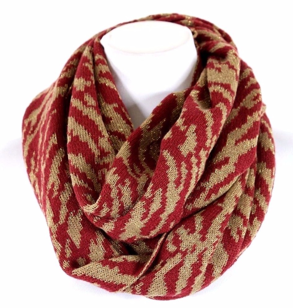 Bufanda metálica borgoña roja y dorada con de cebra suave infinito | eBay