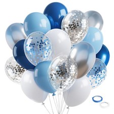 Valentine's Day Gift Blue and White Balloons 12 Inch Set for Birthday Decor