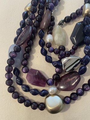 CHICOS Necklace, 5 Large Strands, Roping, Purple, Blue, Amethyst, 16'' 3'' extende