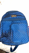 Matilda Jane Girls Blue/Pink Polka Dot Zip Backpack Adjustable Straps Pockets