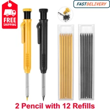 2 Pack Carpenter Pencils Construction Pencil with 12 Refills, Long Nib Deep Hole