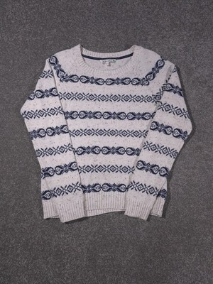 Fat Face Pullover Damen UK 14 Creme Marine Baumwolle Fair Isle Strickmischung Sweater
