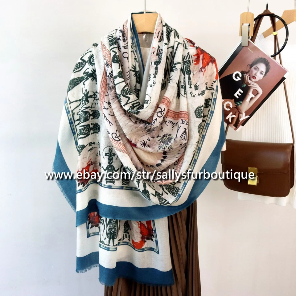 Sallys Boutique Cashmere Ring Scarf Wrap Shawl Aztec Print Delicate 78"*39" - Image 2 of 4