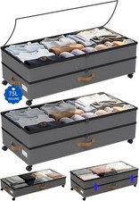 Under Bed Storage W/ Wheels 2-Pack 75L XXL Under the Bed Storage Containers