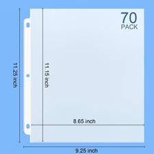 70Pack Sheet Protectors, Clear Heavy Duty Plastic Page Protectors for 3 Ring ...