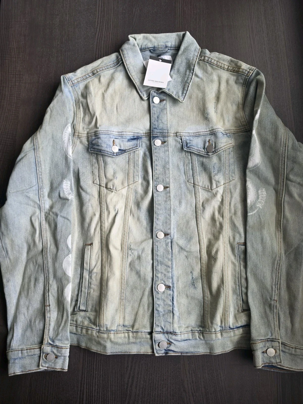 Lifted Anchors Huntington Denim Jacket Distressed Dragon Graphic Sleeves...