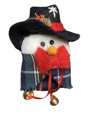 Vintage Fabric Snowman Head Fashion Brooch Pin Pine cone Hat Bells Plaid Coat