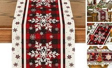 Buffalo Plaid Snowflakes Christmas Table Runner, 13" x 72", Table Runner Red