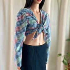 Handmade Vintage 70s Tie Front Crop Top Multi...
