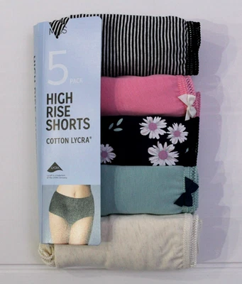 Ex M & S Ladies 5 Pack Cotton Lycra Midis High Rise Shorts Briefs ~Size 10 to 18 - Image 1 of 4